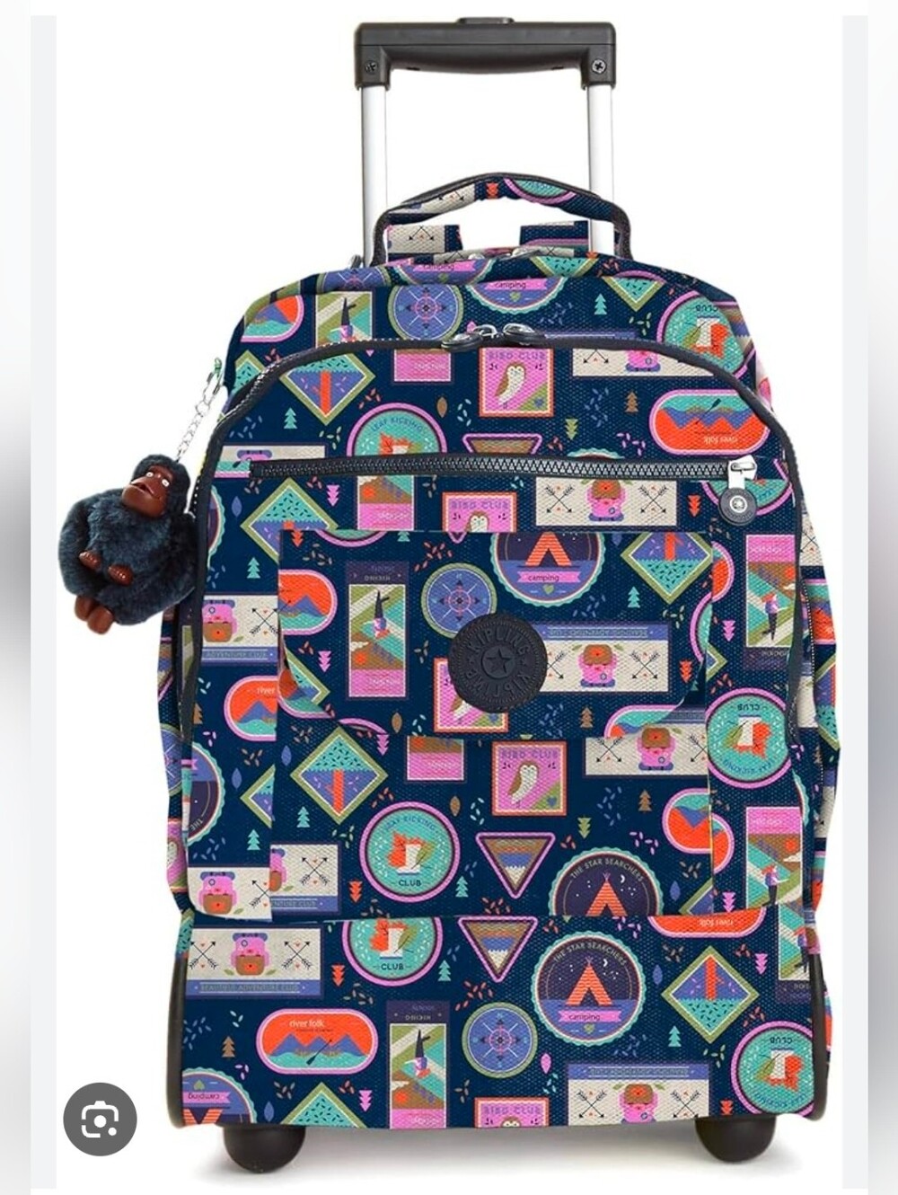 Kipling Sanaa Rolling Backpack in a Blue "Wandering Roads" Print